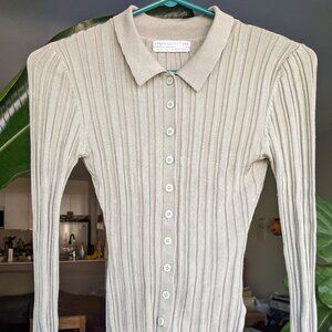 Ribbed button up shirt, stretchy with a silky sheen
